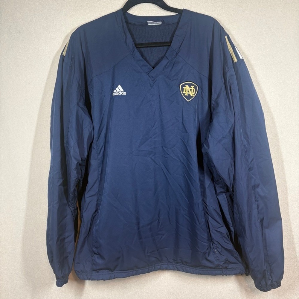 Vtg Adidas+Notre Dame‎ Mens Climalite Nylon Windbreaker Pullover XXL Navy FLAW